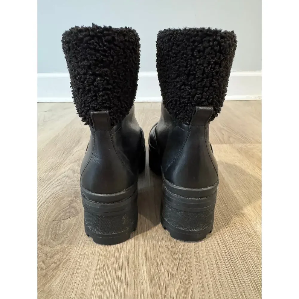 Michael Kors Channing Black Leather Sherpa Platform Boots 7.5